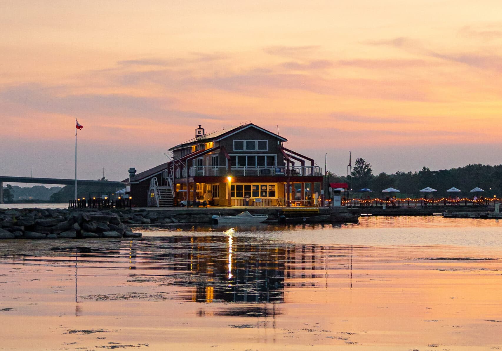 Belleville boathouse at sunset